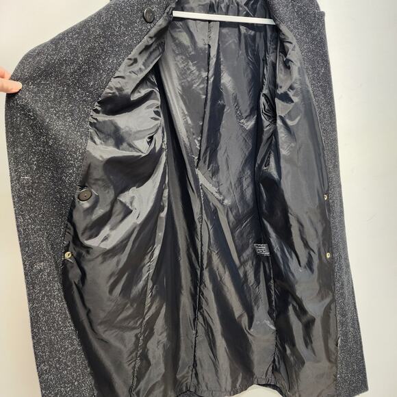 Vintage Maggie Lawrence Trench Coat Size 7/8 Dark Gray Leather Shoulders Wool - Picture 10 of 16